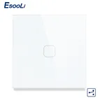 Сенсорный выключатель Esooli европейского стандарта, 1 клавиша, 2 канала, сенсорный переключатель, панель из хрустального стекла, настенный выключатель света с сенсорным экраном