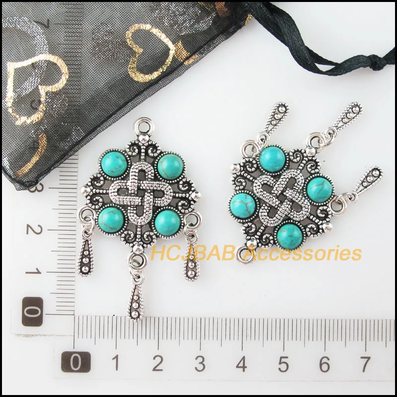 4 шт. Тибетский Серебряный тон китайский узел камень каплевидные кисточки