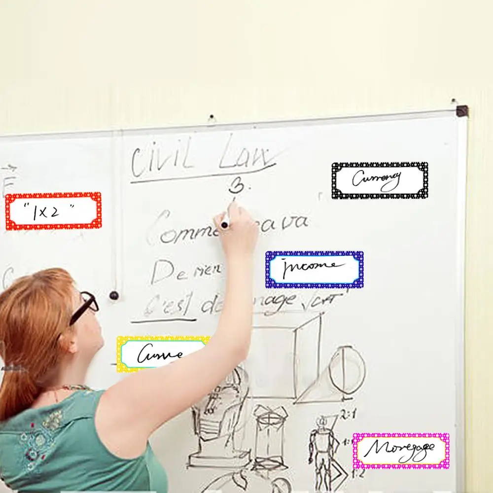 10 colors, a total of 50 with 1 pen(pen cap color random) 8*3cm rewritable message board magnetic refrigerator stickers