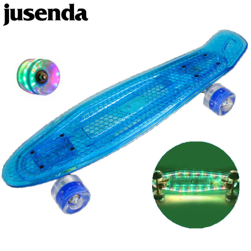 Jusenda 22in LED скейтборд мини Крейсер Лонгборд рыба доска флэш Пенни Доска ретро