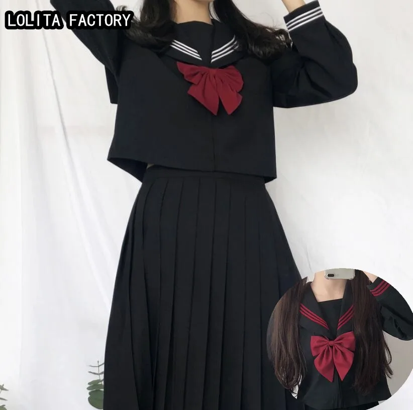 Комплект школьной униформы TR японский JK униформа для девочек черная белая 3 линии