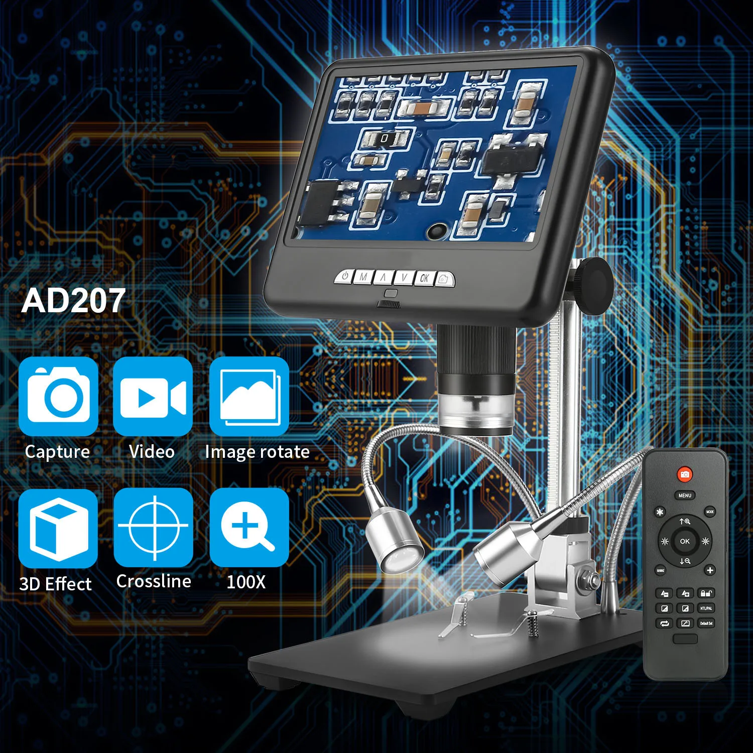7-inch LCD Large Screen Digital Microscope 1080P 100X Magnification HD Video Record Image Capture Remote Control | Инструменты