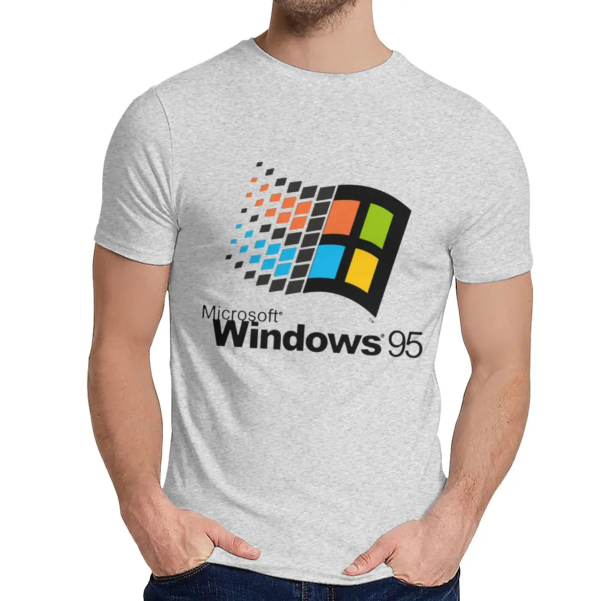 Винтаж Windows 95 Vaporwave футболка для мужчин лето прохладный человек хлопок короткий рукав круглый воротник - Цвет: Серый