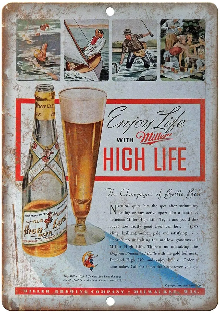 

Miller High Life Vintage Beer Breweriana Metal Tin Sign Decor 12x8 Inch