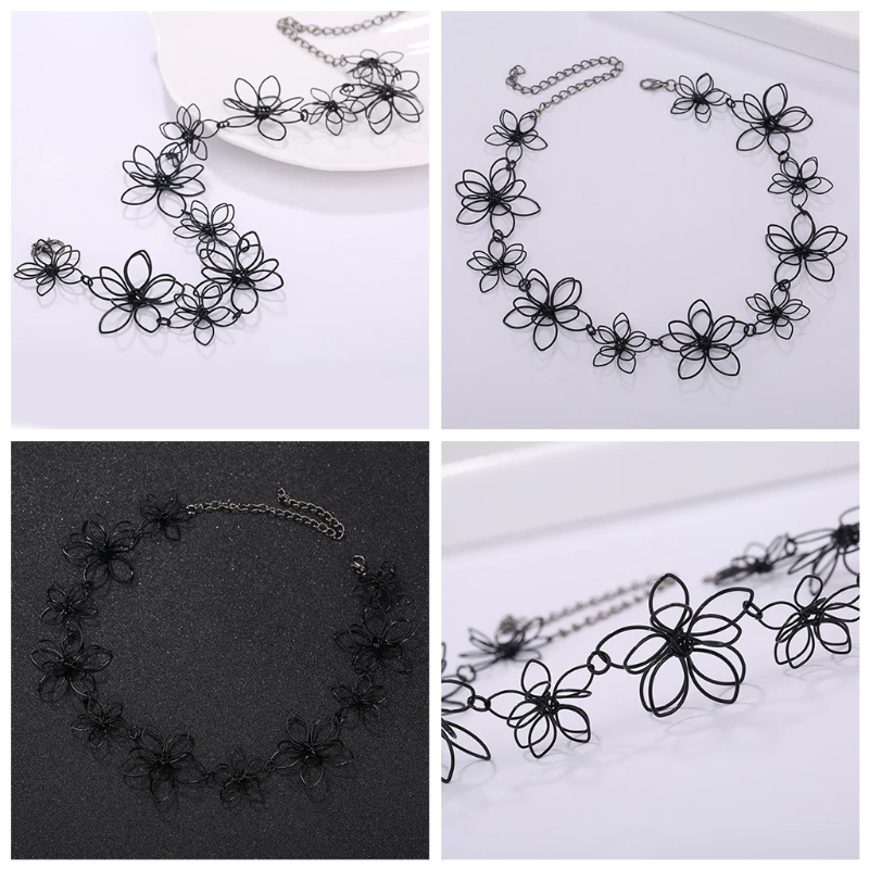 

Flower Necklace Short Choker Floral Black Jewelry Women Clavicle Chain Statement