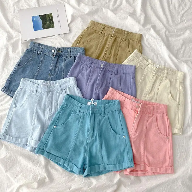 

Casual High Waist Demin Shorts Women Summer Mini Short Sexy Jeans 2021 Fashion Korean Ladies Pink/Khaik/Beige Short Feminino