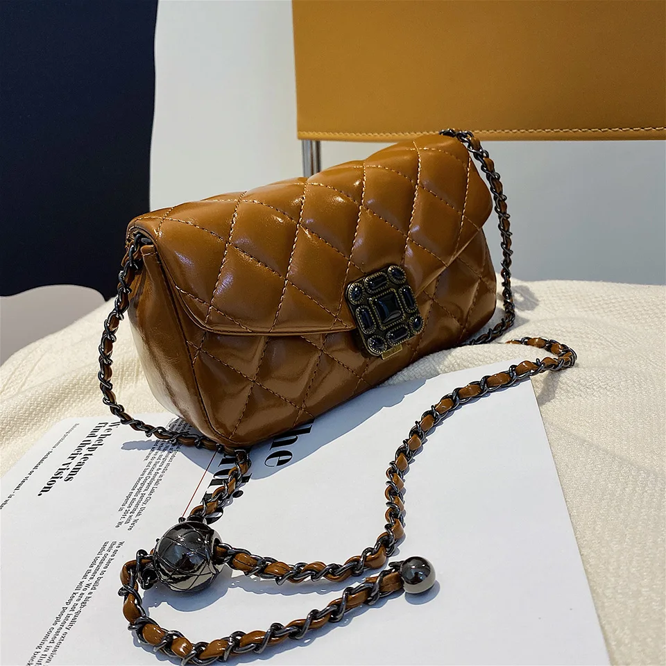 

Autumn And Winter Diamond PU Leather Bag Women's Bag 2021 New Trend High-end Chain Small Square Bag Wild Retro Messenger Bag