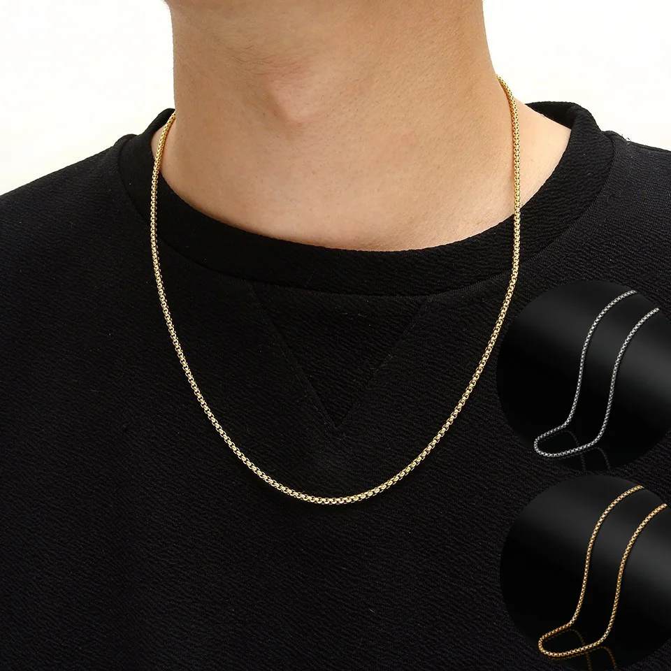 Olowu нержавеющая сталь Мужская коробка цепочка ожерелье золото серебро тон 2 мм