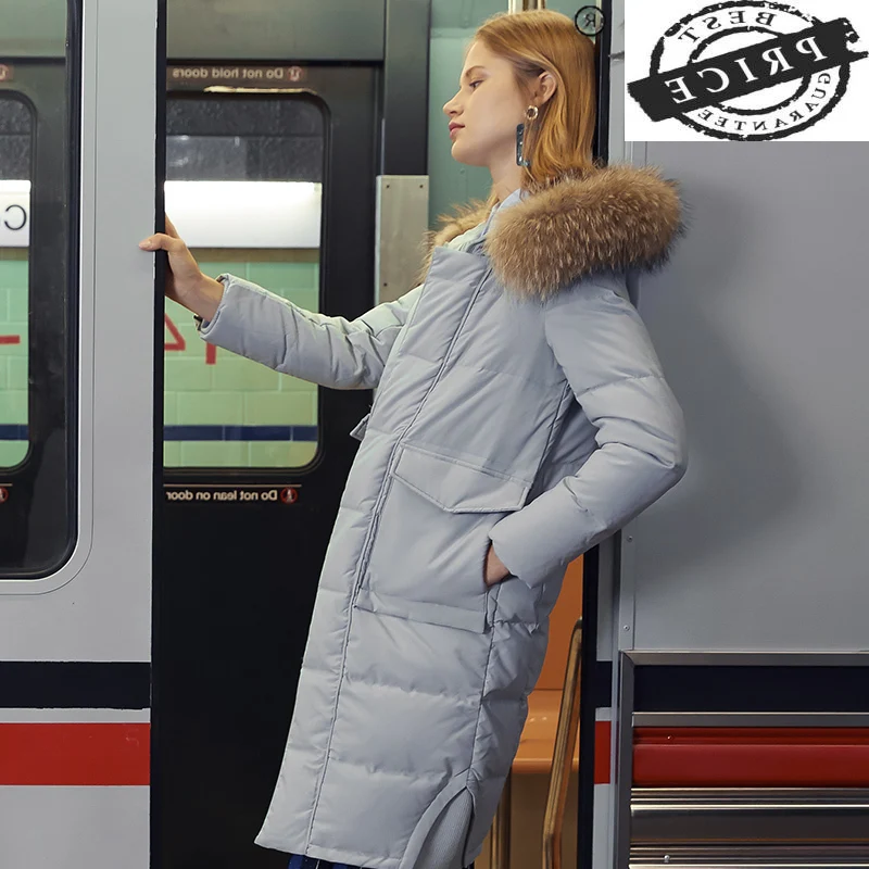 

Down Women's Winter Jacket Woman Natural Raccoon Fur Hooded White Duck Down Coat Female Winter Parkas Thick Warm Clothing 1a551a