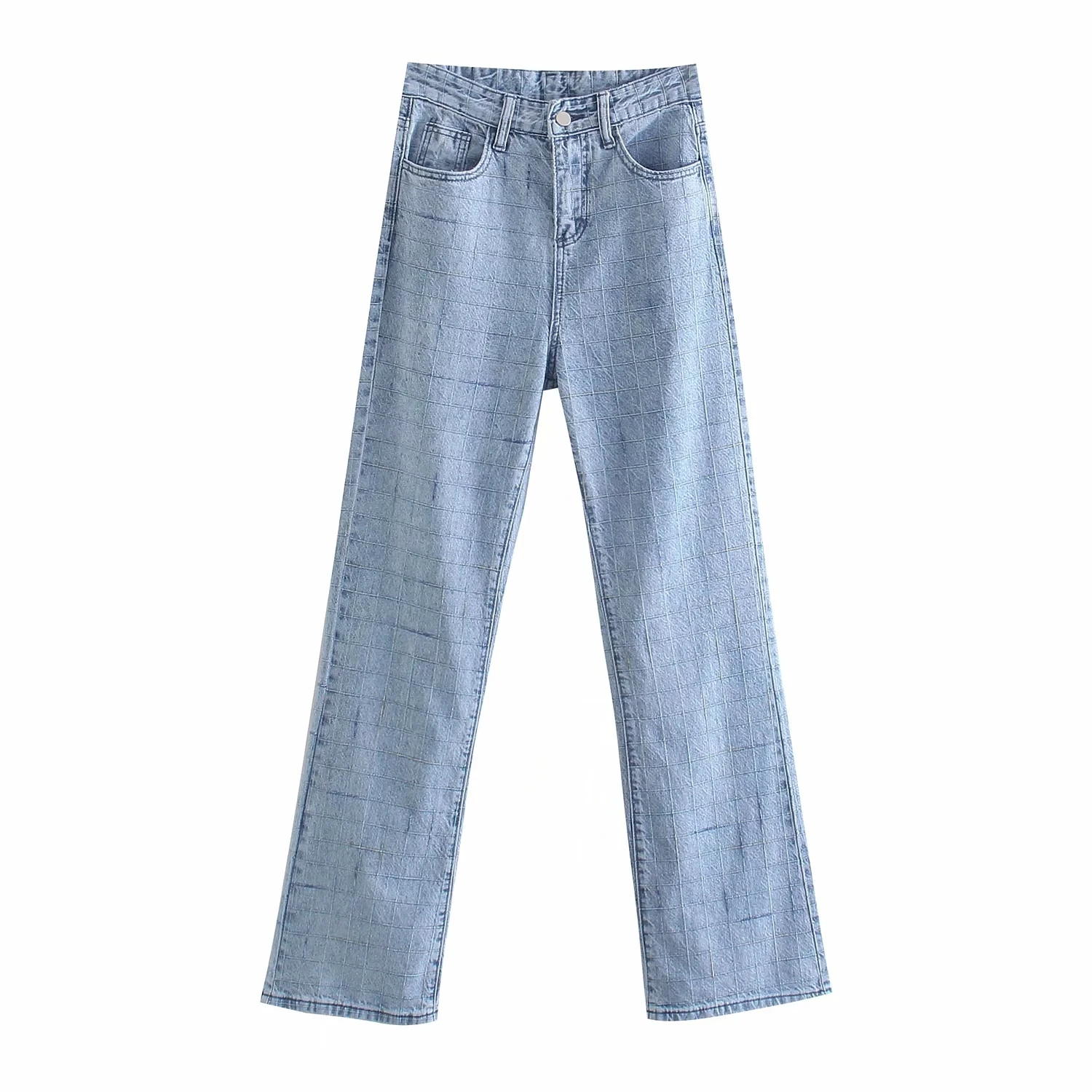 

2021 women stretch Straight Cylinder Jeans Washed Slim full length High waist denim pants pocket vintage fashion Trousers Lady