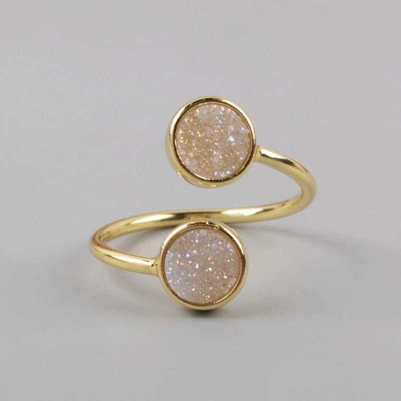 Natural Agates Double Stone Rings Multi-Colors Druzy Adjustable Ring Pink Black Drusy Women Friendship Gift Dropship | Украшения и
