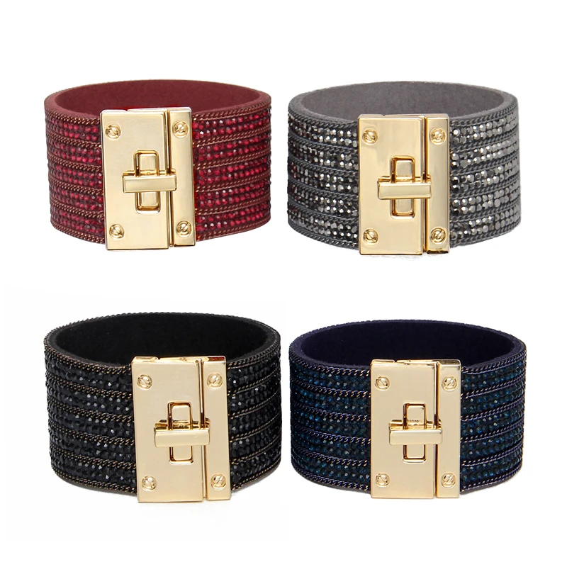 Женский кожаный браслет многослойные браслеты в стиле бохо широкий с