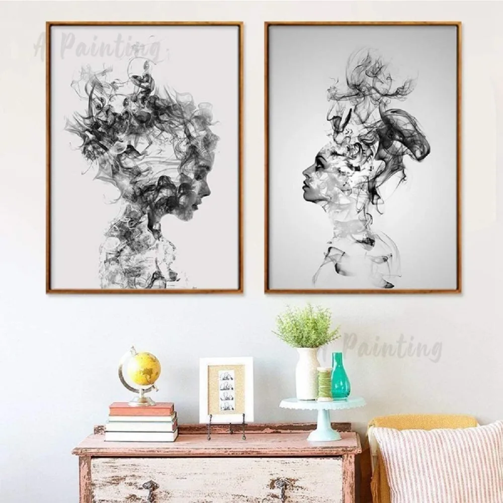 

Abstract Smoke Girl Modern Sofa Background Wall Decorative Painting Canvas Poster For Living Room Bedroom Dining Room Wall Decor