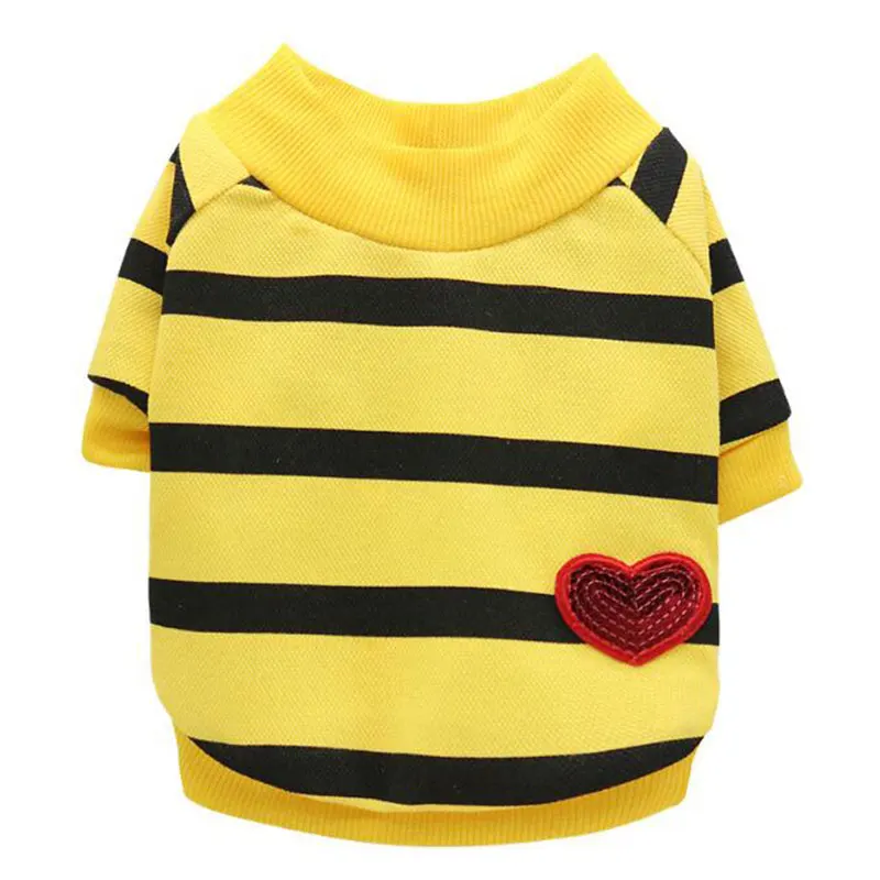 

Pet dog spring and summer black and white striped love round neck sweater sweater French bulldog bully pet clothing