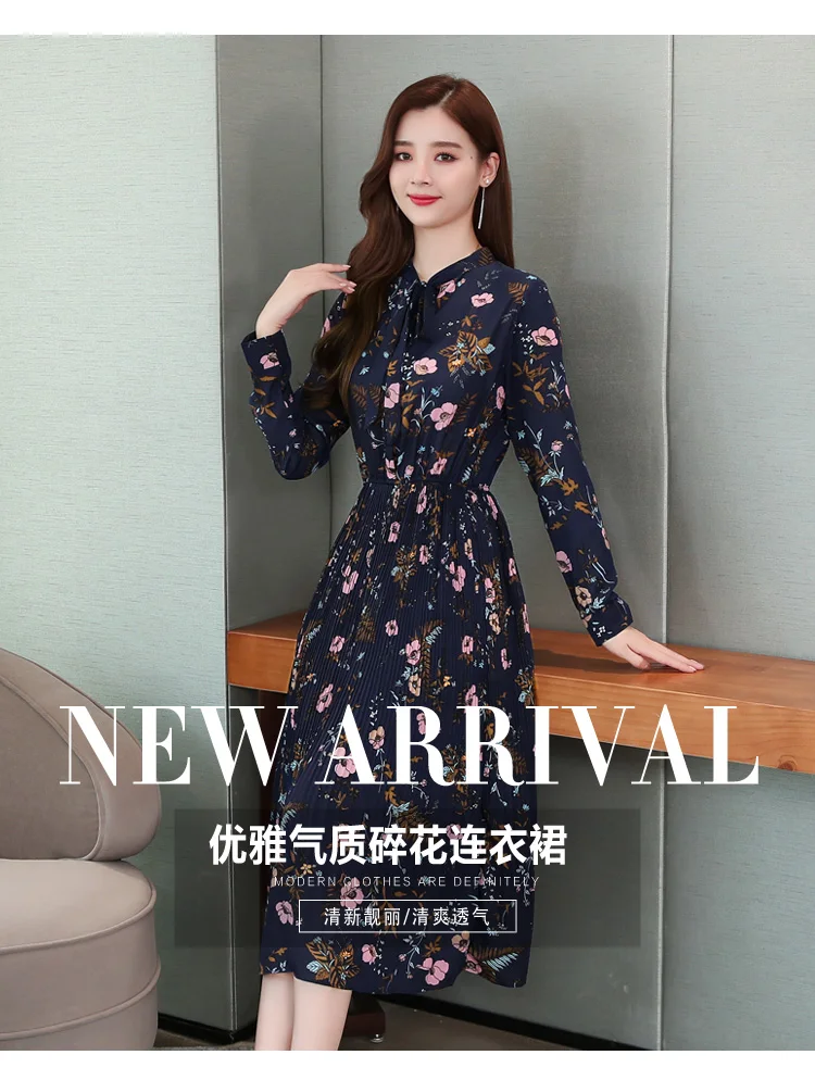 Винтажное шифоновое богемное платье миди с цветочным принтом осень зима плюс размер платье с длинным рукавом элегантное женское облегающее вечерние платья