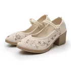 Женские туфли на среднем блочном каблуке YourSeason, мягкие жаккардовые туфли с вышивкой, винтажные Повседневные Удобные туфли-лодочки с ремешком на щиколотке 6 см в китайском стиле