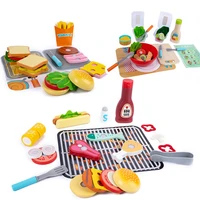 kids wooden kitchen toy stimulation induction cooker burger barbecue salad series children play house cooking pretend play set