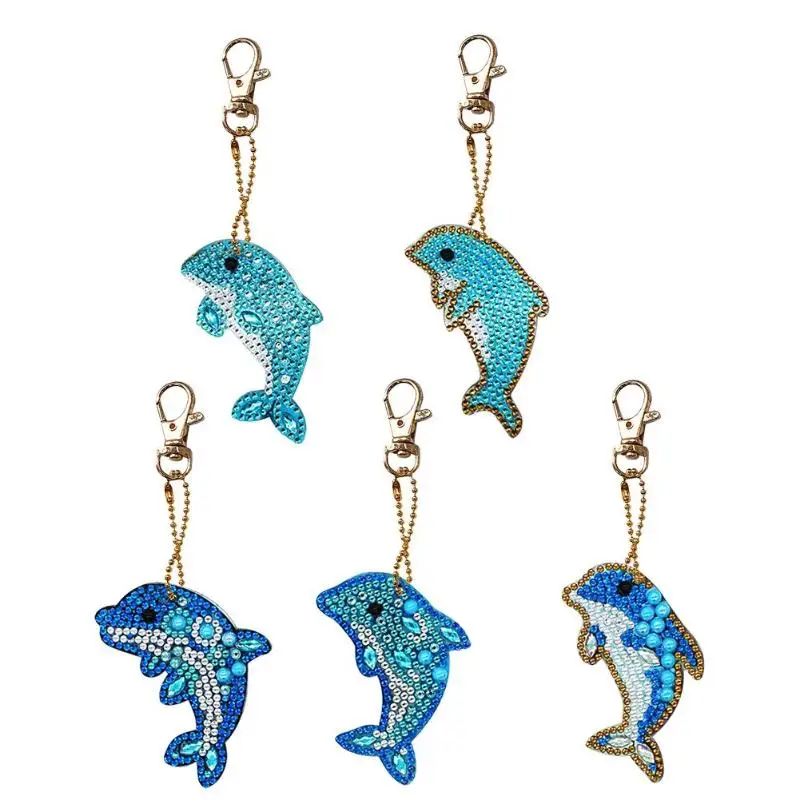 

5pcs Dolphin Shape Key Chains DIY Diamond Painting Keychains Full Drill Diamond Embroidery Exquisite Keyring Pendants Gift
