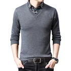 Мужской вязаный свитер BROWON, облегающий свитер из двух частей с отложным воротником, рубашка, одежда для размера плюс, осень, M-XXXL