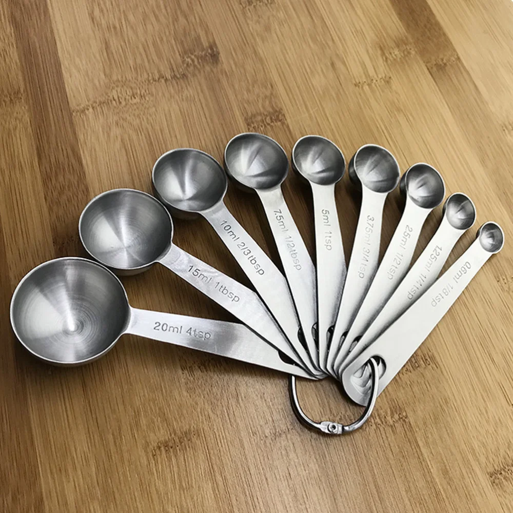 

9pcs/Set Stainless Steel Measuring Spoons with Scale Collapsible Measure Spoon Kitchen Tool for Liquid Spice Powder