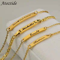 atoztide custom baby name bar nameplate bracelet for stainless steel women kids adjustable link chain personalized jewelry gift