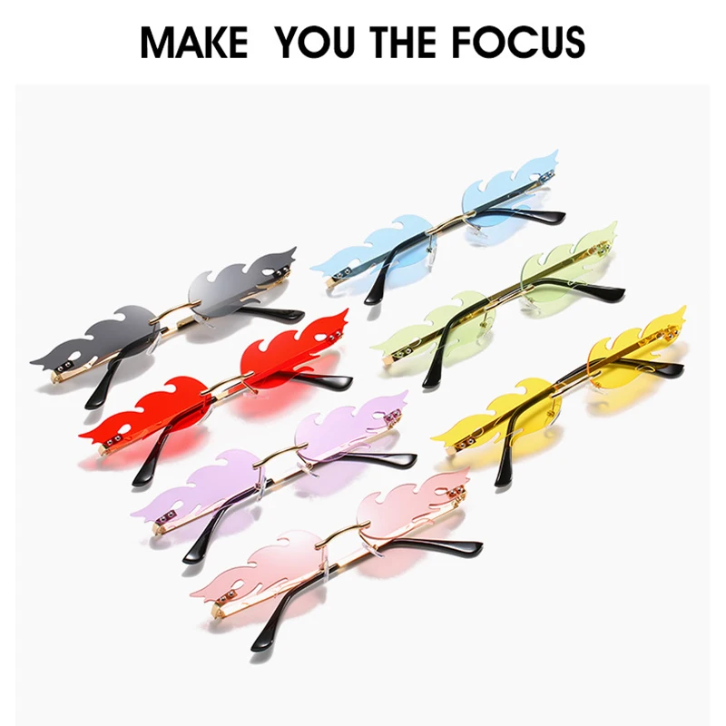 

Internet Celebrity Candy Color Flame Women's Sunglasses Irregular Blaze Rimless Decoration Sun Glasses For Cosplay Show