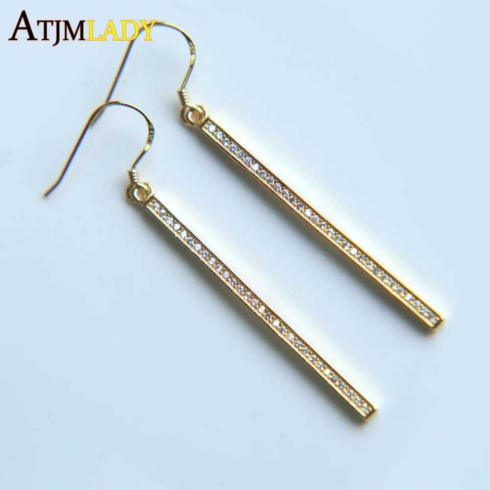 Женские длинные серьги гвоздики из серебра 925 пробы с фианитом|bar earrings|earrings for