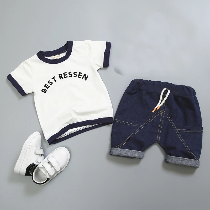 Комплект летней одежды из хлопка для мальчиков и девочек повседневная детская