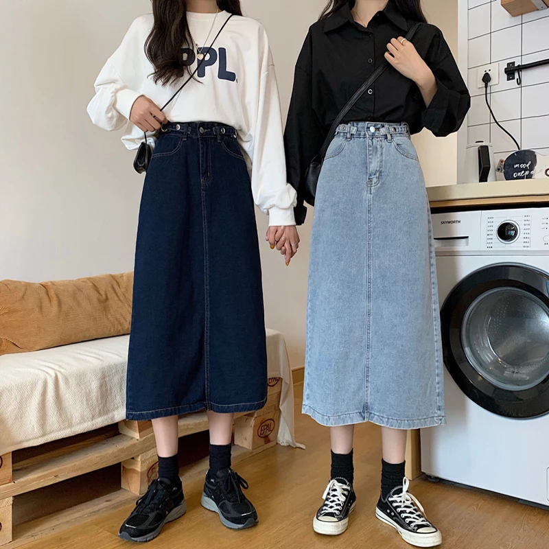 Новая женская длинная винтажная джинсовая юбка с высокой талией джинсовые юбки