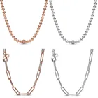 Ожерелье из розового золота с длинными звеньями для Pandora бусины из стерлингового серебра 925 Charm DIY Jewelry