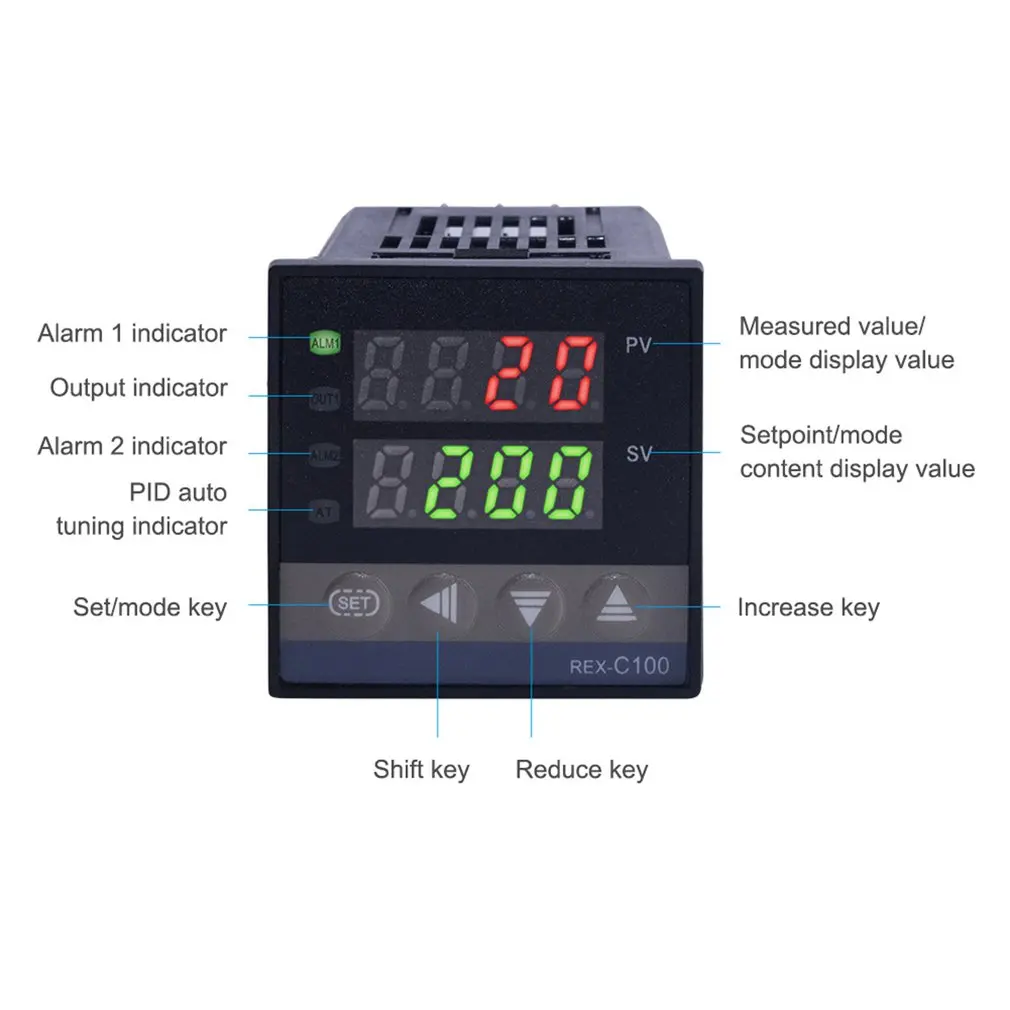 REX-C100 Dual Relay Output LED Digital PID Intelligent Temperature Controller Kits with K Type Probe Sensor 0~400 Celsius |
