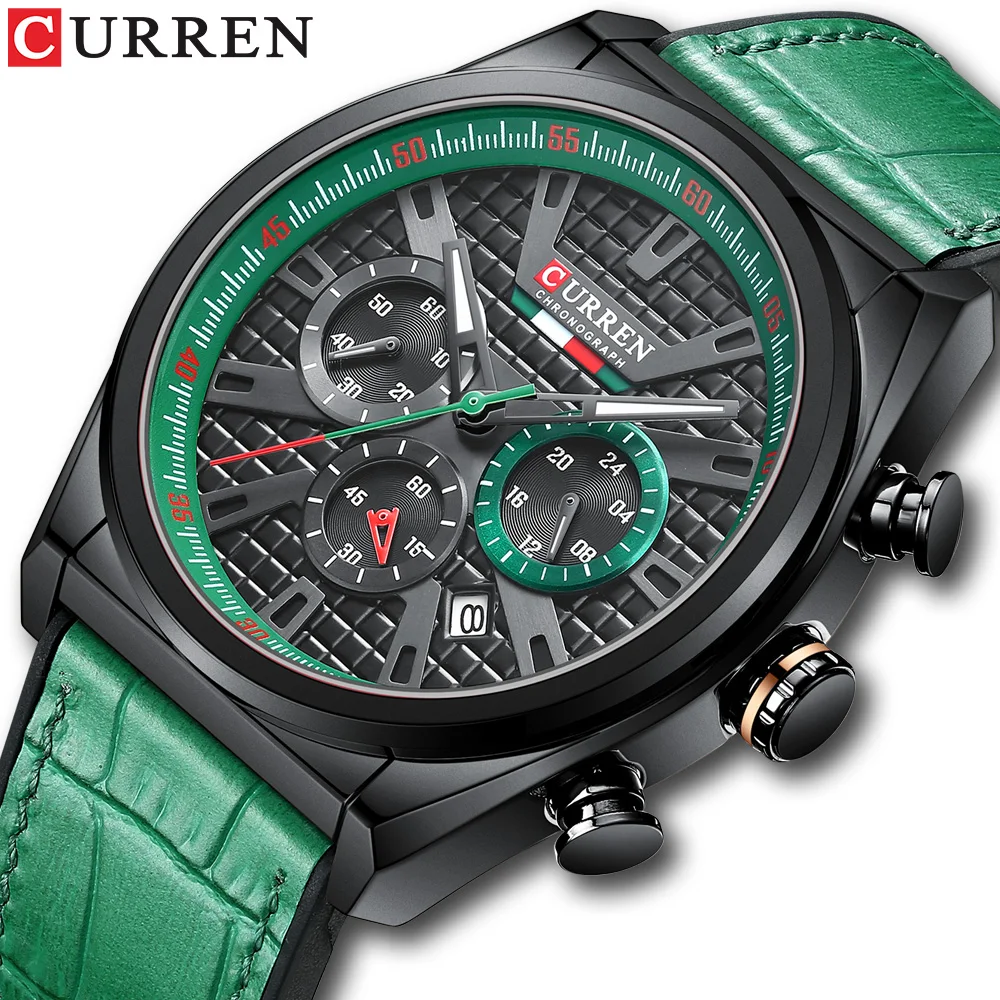 

Curren Men's Hours Quartz Wristwatch Clock Mens Leather Strap Calendar Bracelet Homme Man Sports Waterproof Chronograph Watch