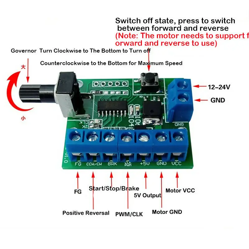 PWM DC бесщеточный контроллер двигателя постоянного тока 12В 24В BLDC переключатель