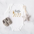 Боди для новорожденных с принтом Hello 2022, хлопковое боди с длинным рукавом для младенцев, боди для маленьких мальчиков и девочек, Новогодняя одежда, рождественский подарок