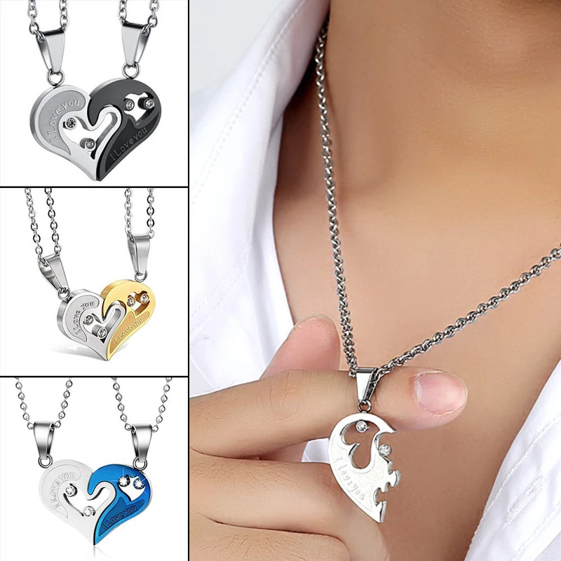 

2 Pcs/ Set Best Friends Honey Love Couple Pendant Necklace Rainbow Broken Heart BFF Good Friends Friendship Jewelry Gift