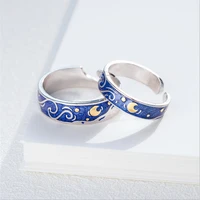 simple and fashionable van gogh starry sky ring korean version of personality couple ring ring trendy fashion korean open ring