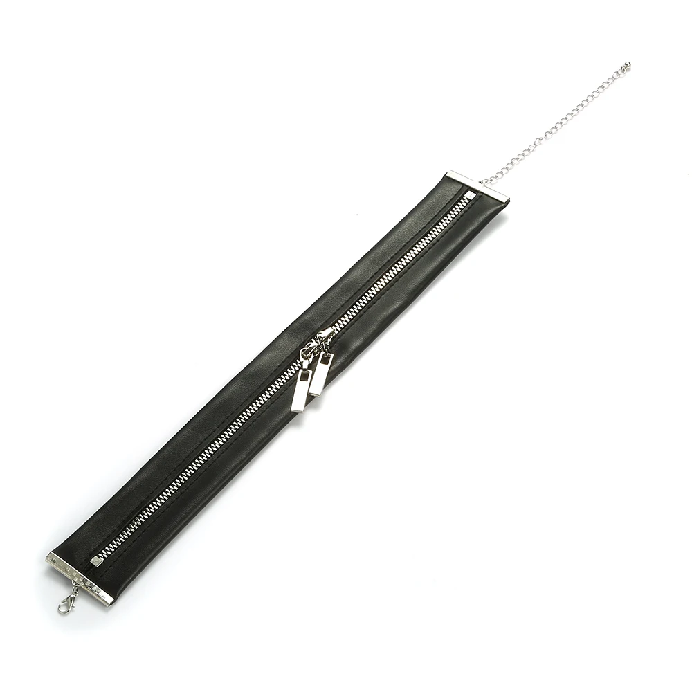 Черное кожаное ожерелье модные ожерелья Чокеры 2016 металлическая молния чокер