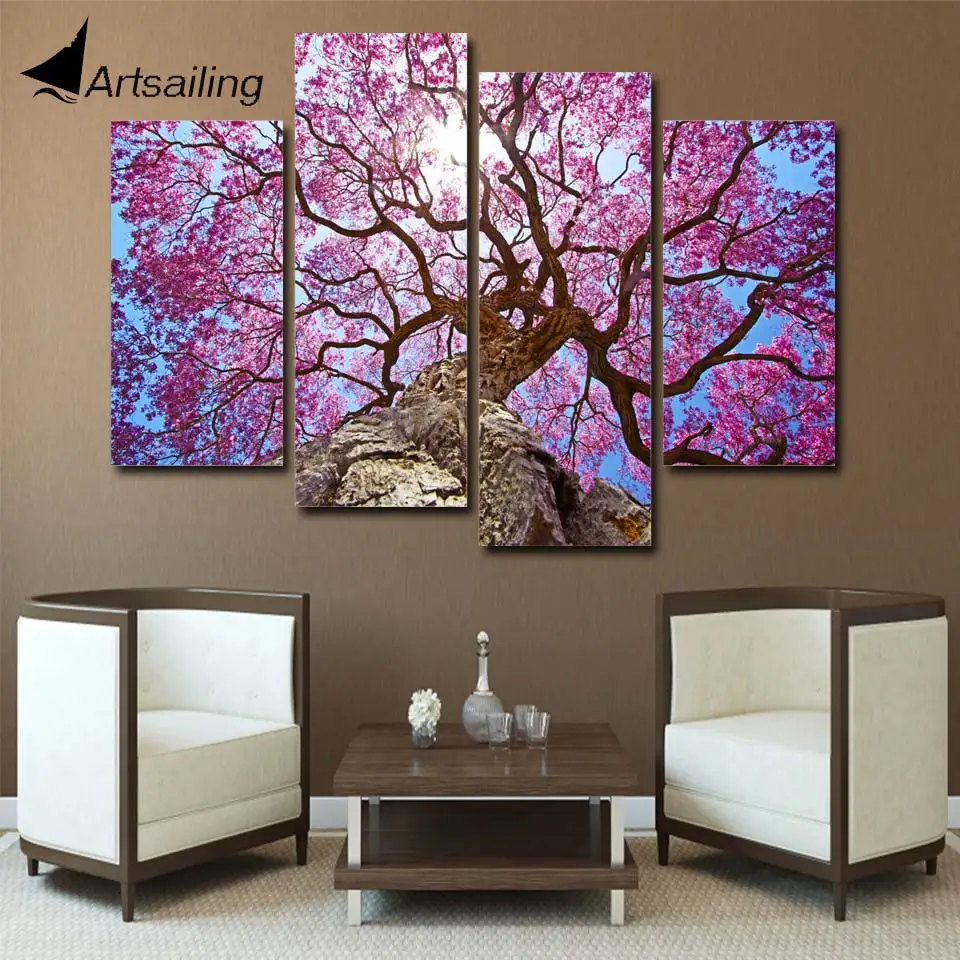 HD Печатный 4 шт холст искусство зеленый лес Картина в рамке высокий дерево