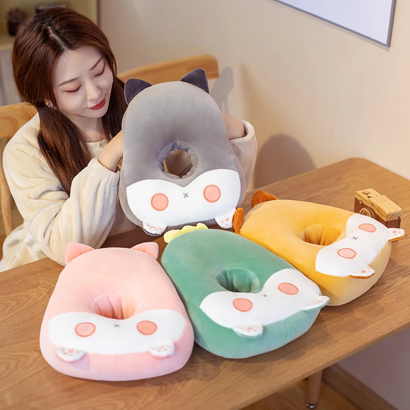 

26*35cm Cartoon Nap Pillow Cute Grey Pink Corgi Butt Hand Office School Hollow Warm Green Cushion Birthday Gifts