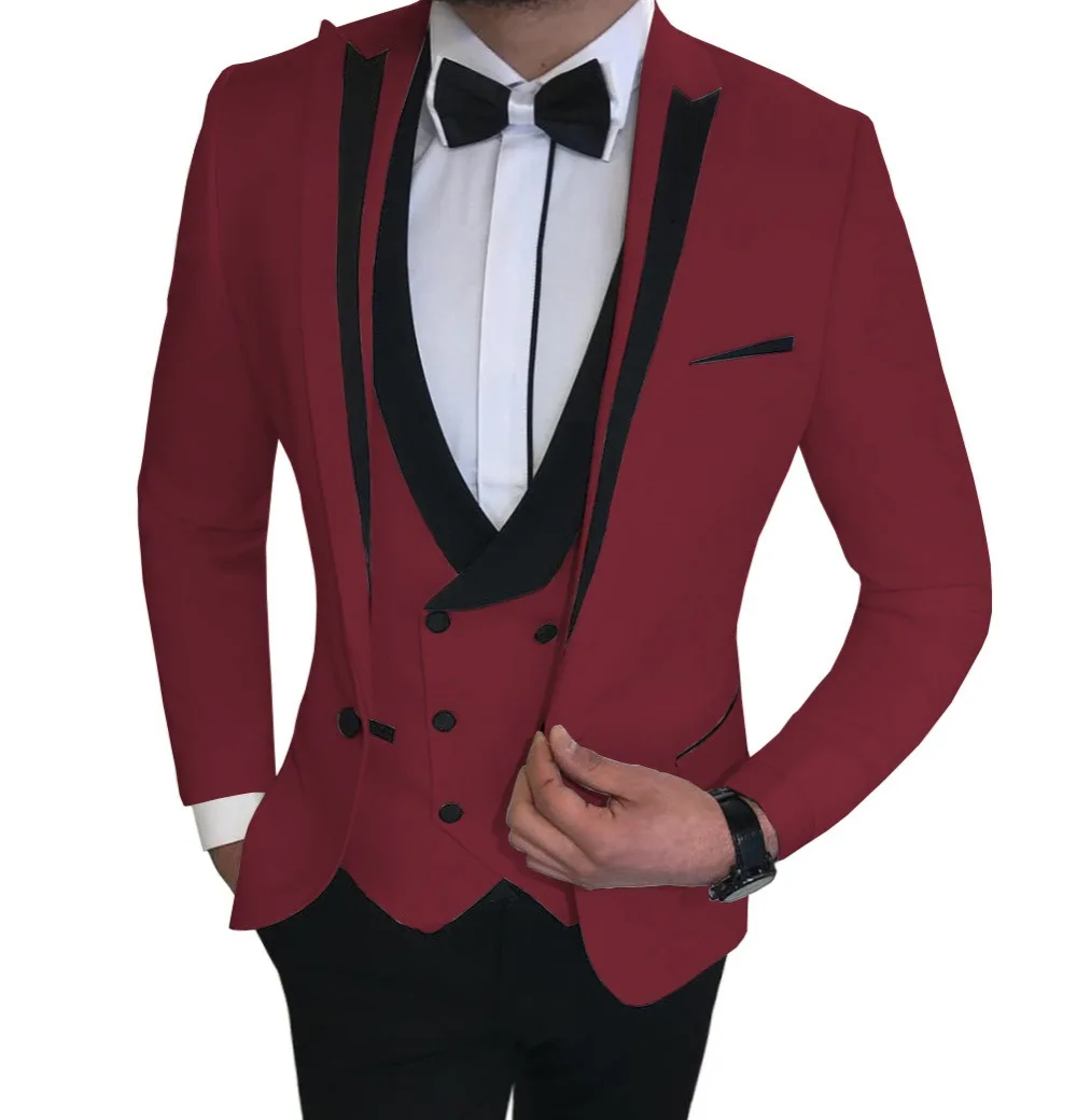 as picture Костюмы Под заказ Slim Fit 3 шт. деловой пиджак жениха смокинг Блейзер белые костюмы для свадьбы выпускной вечер(Блейзер+ жилет+ брюки - Цвет: as picture
