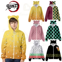 2020 new japanese anime demon slayers coaplay 3d printed cat ears zipper hoodie for spring autumn kids 100 170 hoodies