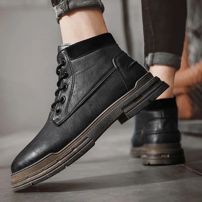 Мужская обувь Pop осень-зима ранняя с высоким берцем в британском стиле мужская