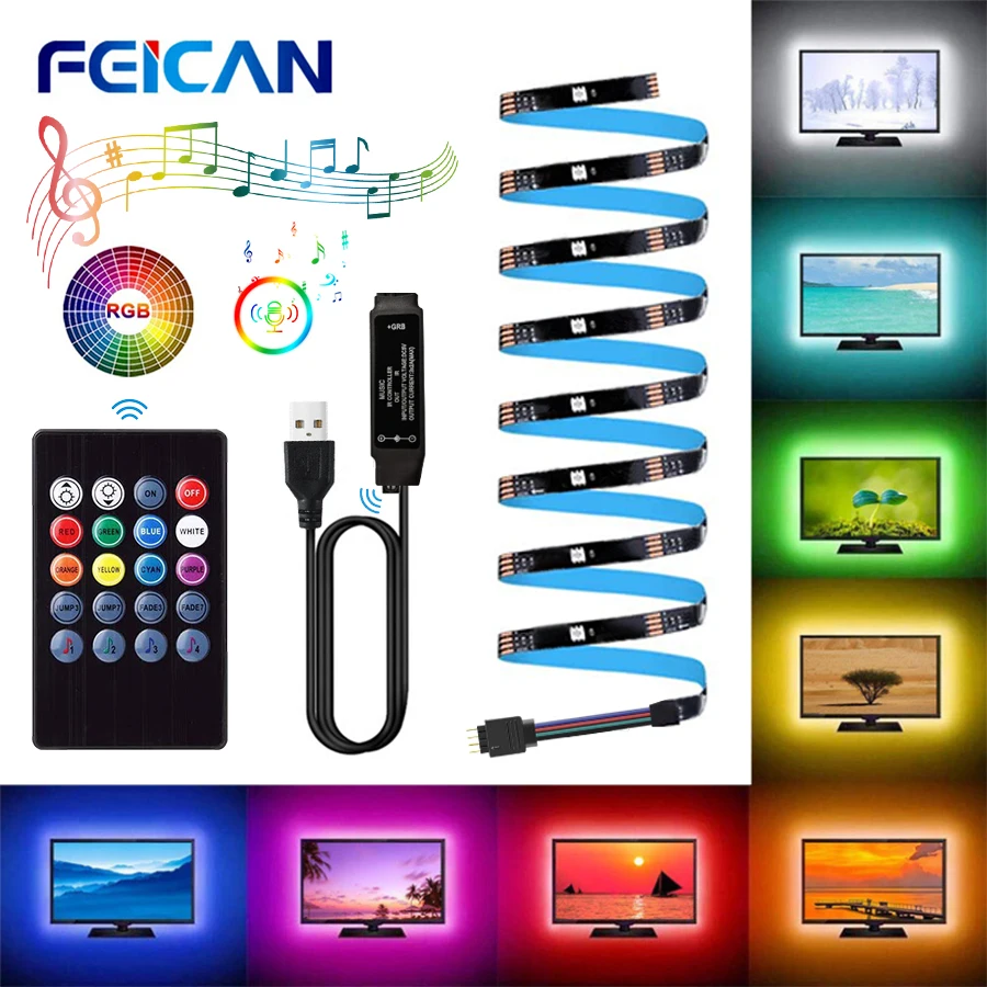 Светодиодная лента гибкая светящаяся 2835 5050 с USB звуковой датчик 1 м 2 3 4 5 в пост.