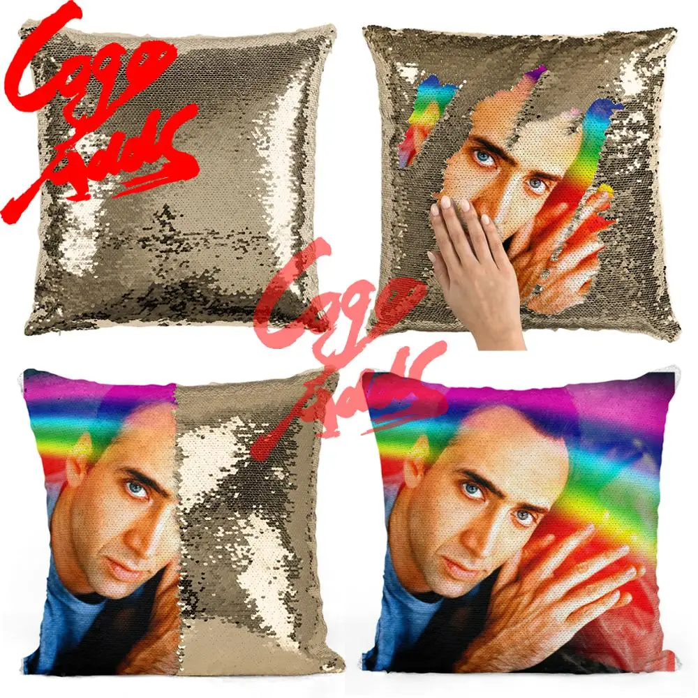 Подушка с радужными блестками Николаса Кейджа | Наволочка Двухцветная подушка