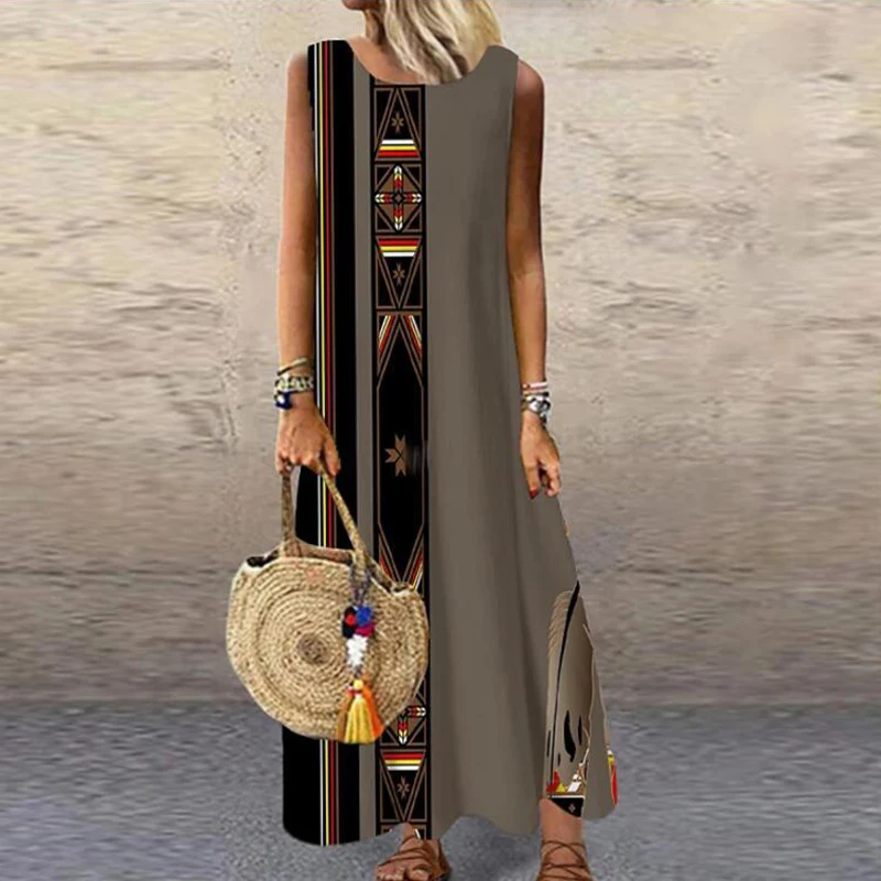 Сарафан женский с цветочным принтом Свободный Повседневный длинный пляжный