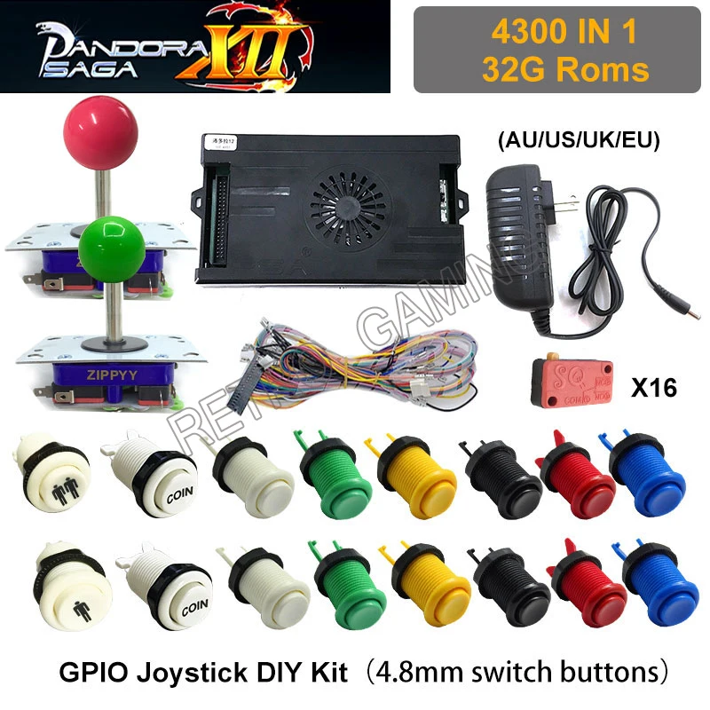 New 4300 in 1 Pandora SAGA 12 DIY Kit Arcade Game 50 3D Games Support VGA/HMDI Joystick Power Switch Push Button Cable
