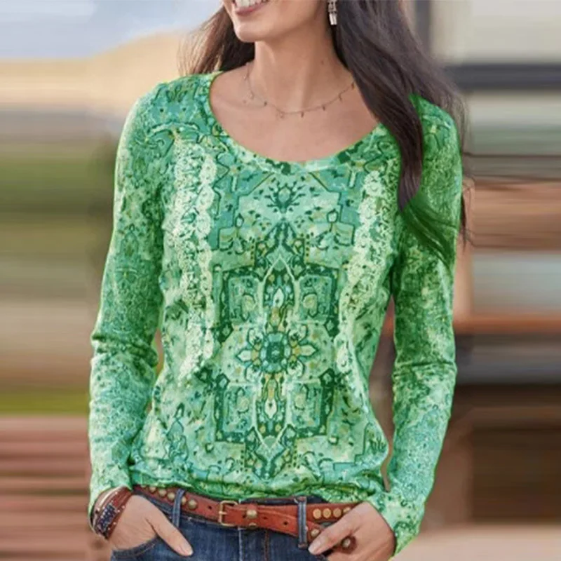 

New Fashion Casual Floral Print Blouse Shirt Women Spring O-Neck Long Sleeve Pullover Tops Lady Vintage Streetwear Blusa