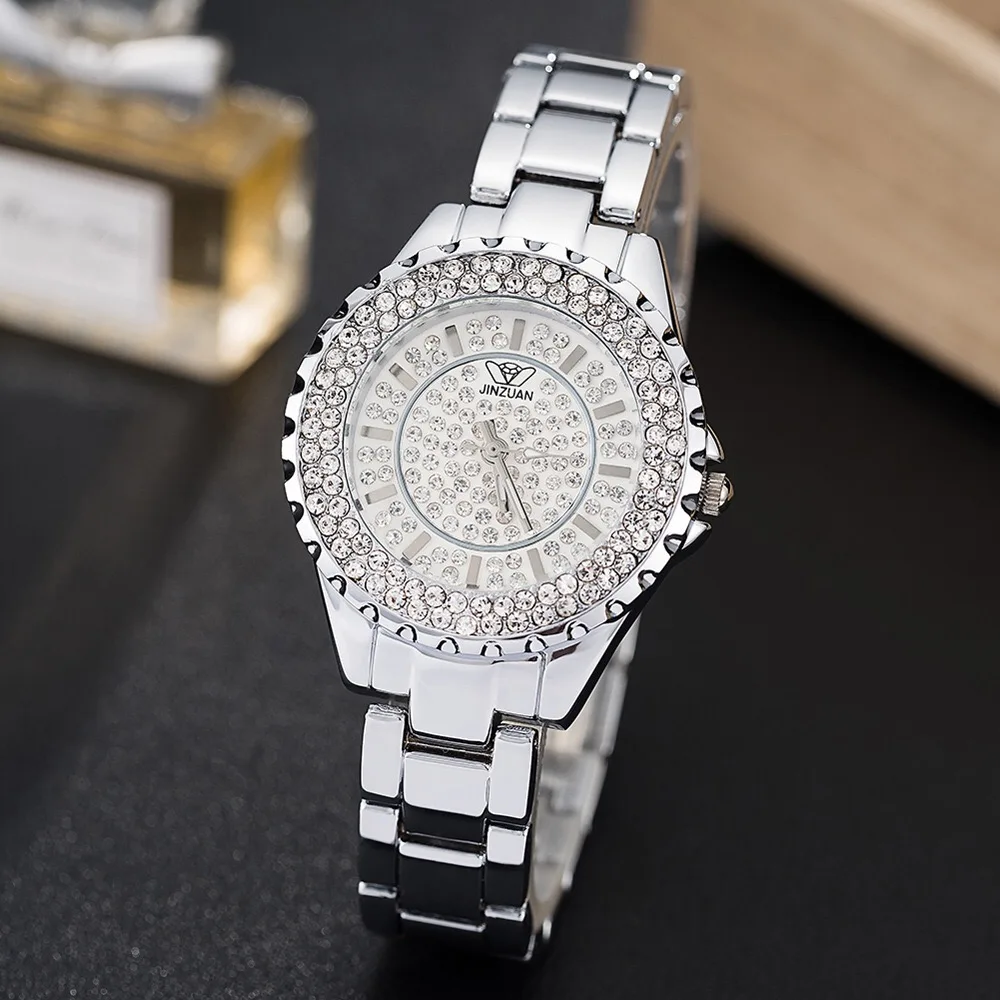 Luxury Watches 5pcs Set Fashion Women Diamond Rhinestone Quartz Wirstwatch Necklace Bracelets Sunglasses Wallet Gifts For Ladies