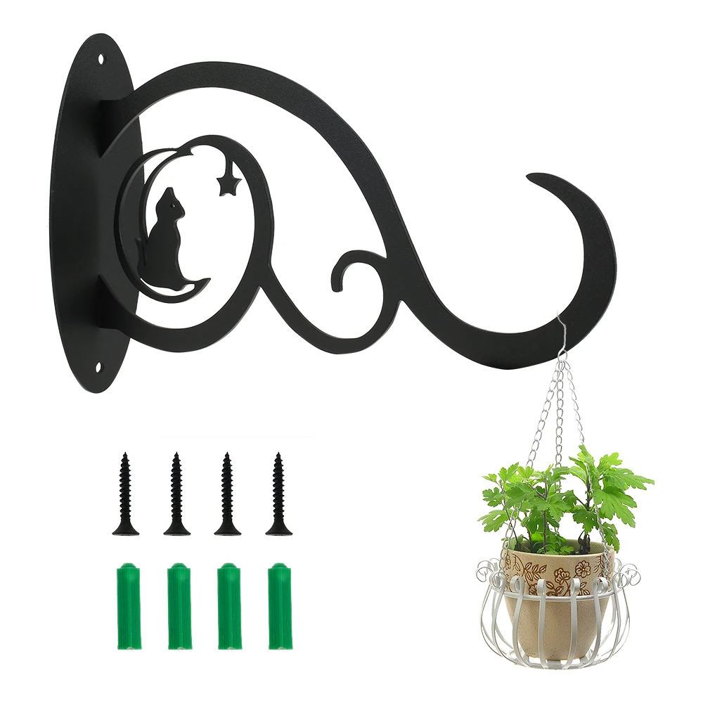 

Metal Hanging Basket Cat Hollow Black Iron Wall Hook Bracket Brackets Outdoor Garden Wall Plant Hanger Hook Wall Decor