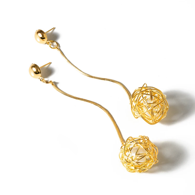 

BICUX 2019 Gold Earrings for Women Statement Earrings Geometric Metal Ball Imitation Pearl Drop Dangle Earrings Fashion Jewelry